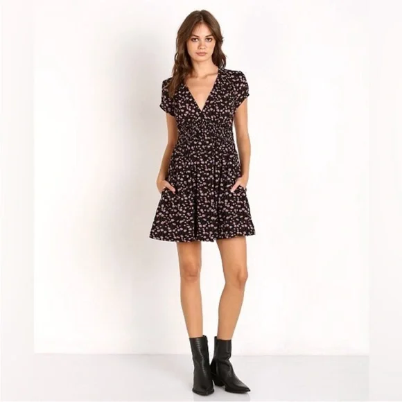 Free People Pretty Baby Black Floral Backless Dress Size SP - Picture 2 of 9